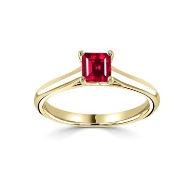 Princess Cut 0.35 ct Vivid Red Ruby Ring