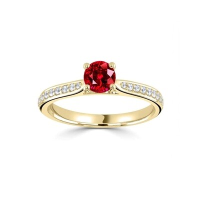 Round 0.4 ct Vivid Red Ruby, Diamond Ring