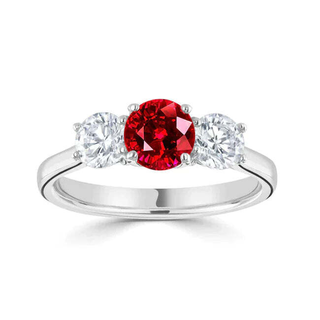 Round 0.5 ct Vivid Red Ruby, Diamond Ring