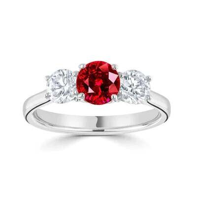 Round 0.4 ct Vivid Red Ruby, Diamond Ring