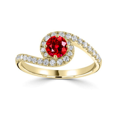 Round 0.47 ct Vivid Red Ruby, Twisted Diamond Ring