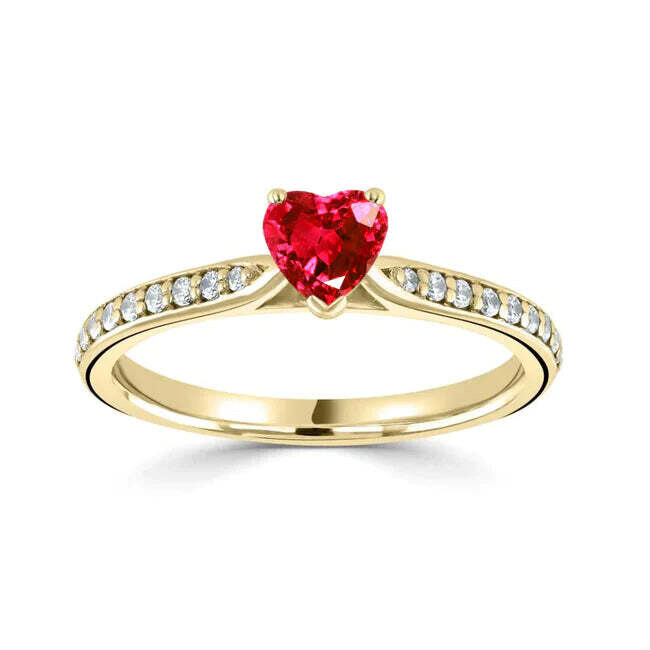 Heart Shaped 0.38 ct Vivid Red Ruby, Diamond Ring