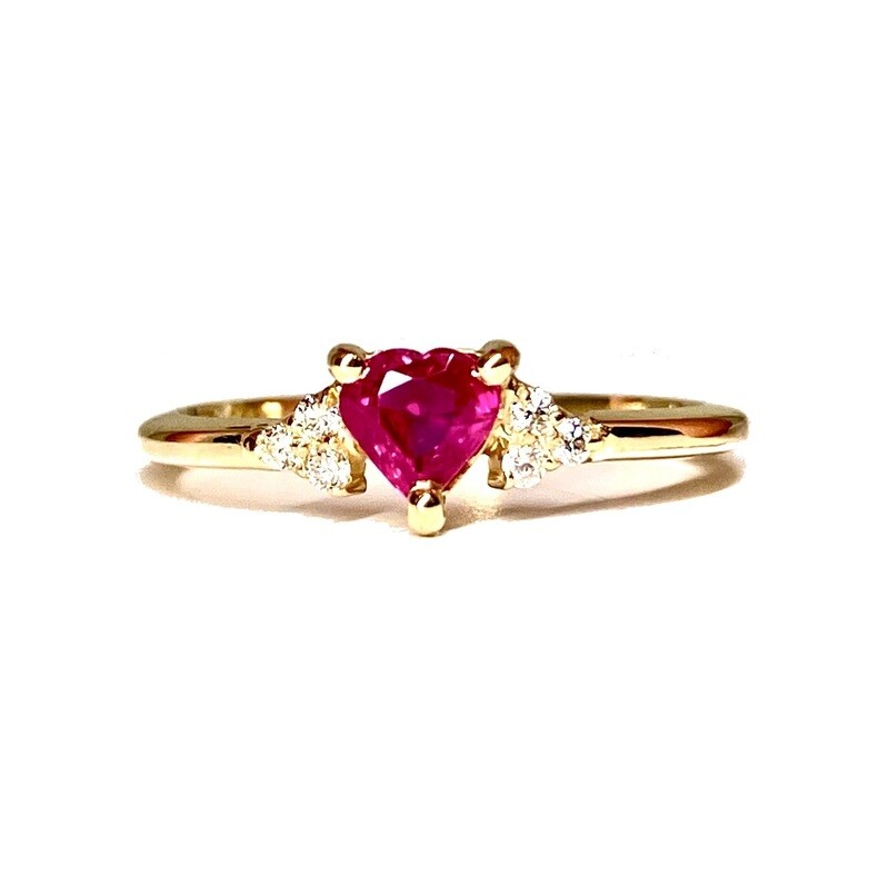 Heart Shaped 0.4 ct Ruby, Diamond Ring
