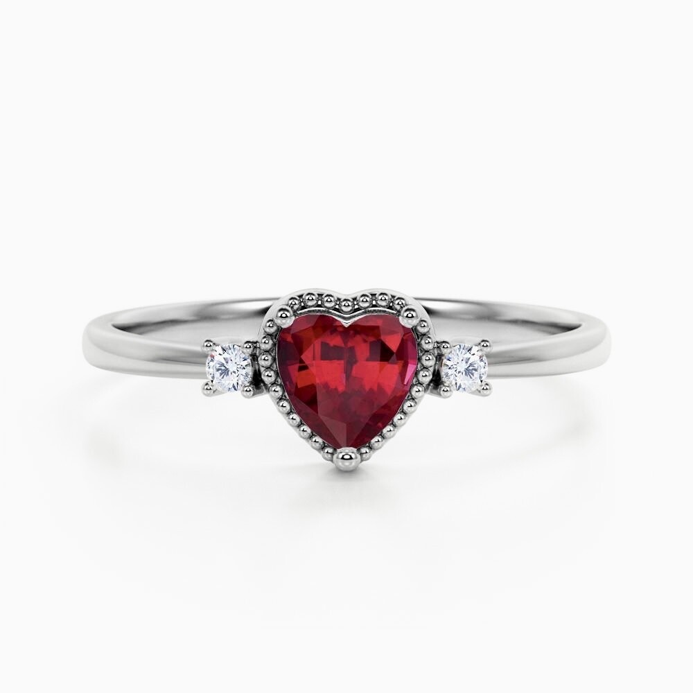 Heart Shaped 0.5 ct Vivid Red Ruby, Diamond Ring