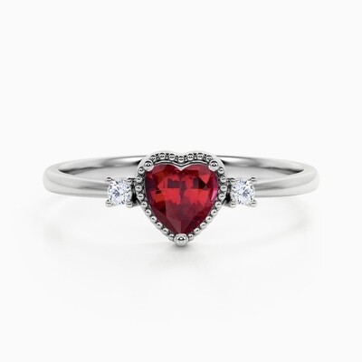Heart Shaped 0.5 ct Vivid Red Ruby, Diamond Ring
