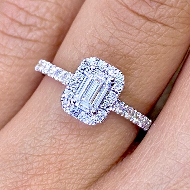 Emerald Cut 0.5 ct Full Halo Diamond Ring