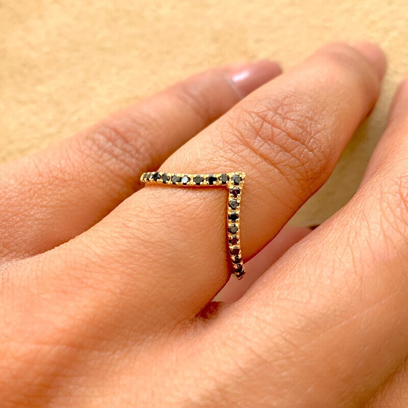V-Shape Black Diamonds Half Eternity Ring
