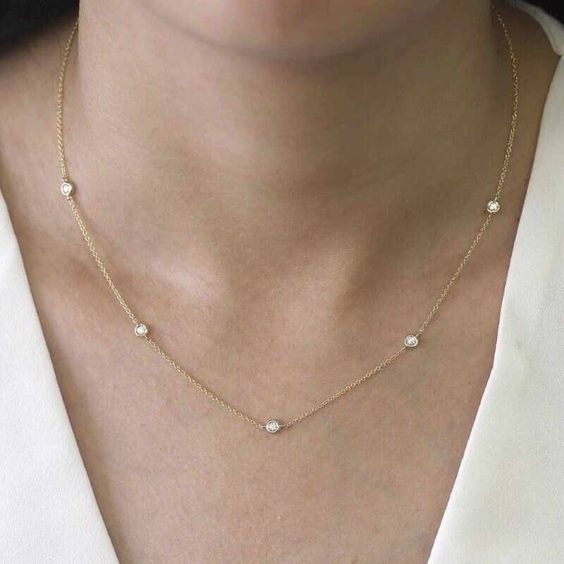 Multi Diamond Bezel Set Necklace