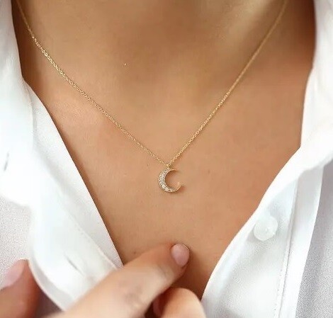 Moon Shaped Diamond Necklace