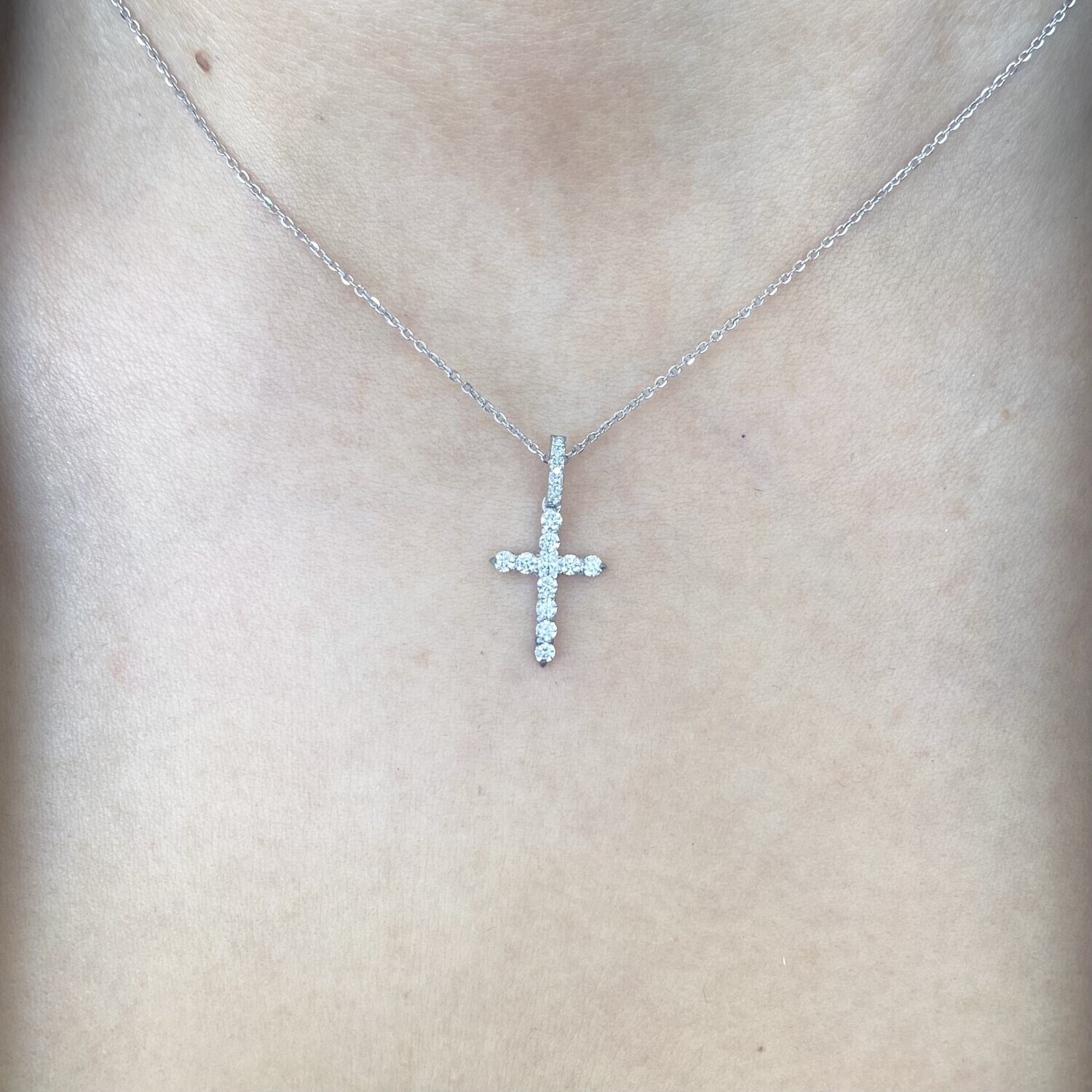 Cross Shaped 2 mm Diamond Necklace