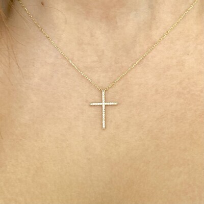 Cross Shaped 1.5 mm Diamond Necklace