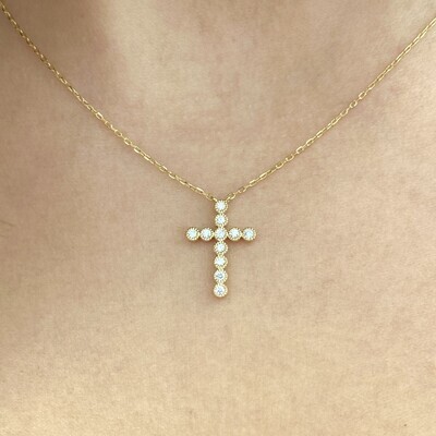 Cross Shaped Milgrain Set Diamond Necklace