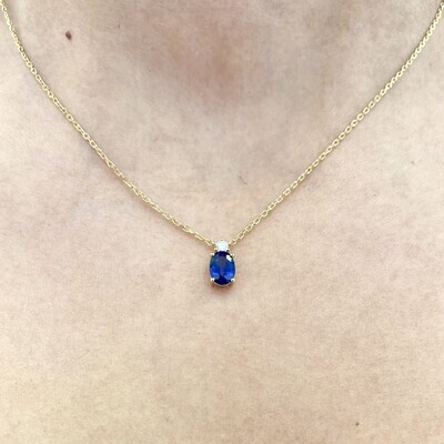 Oval 1.2 ct Blue Sapphire, Diamond Necklace