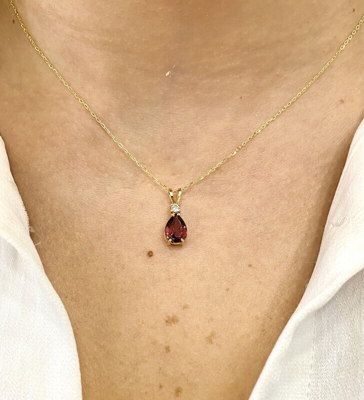 Pear Shaped 1.5 ct Red Garnet, Diamond Necklace