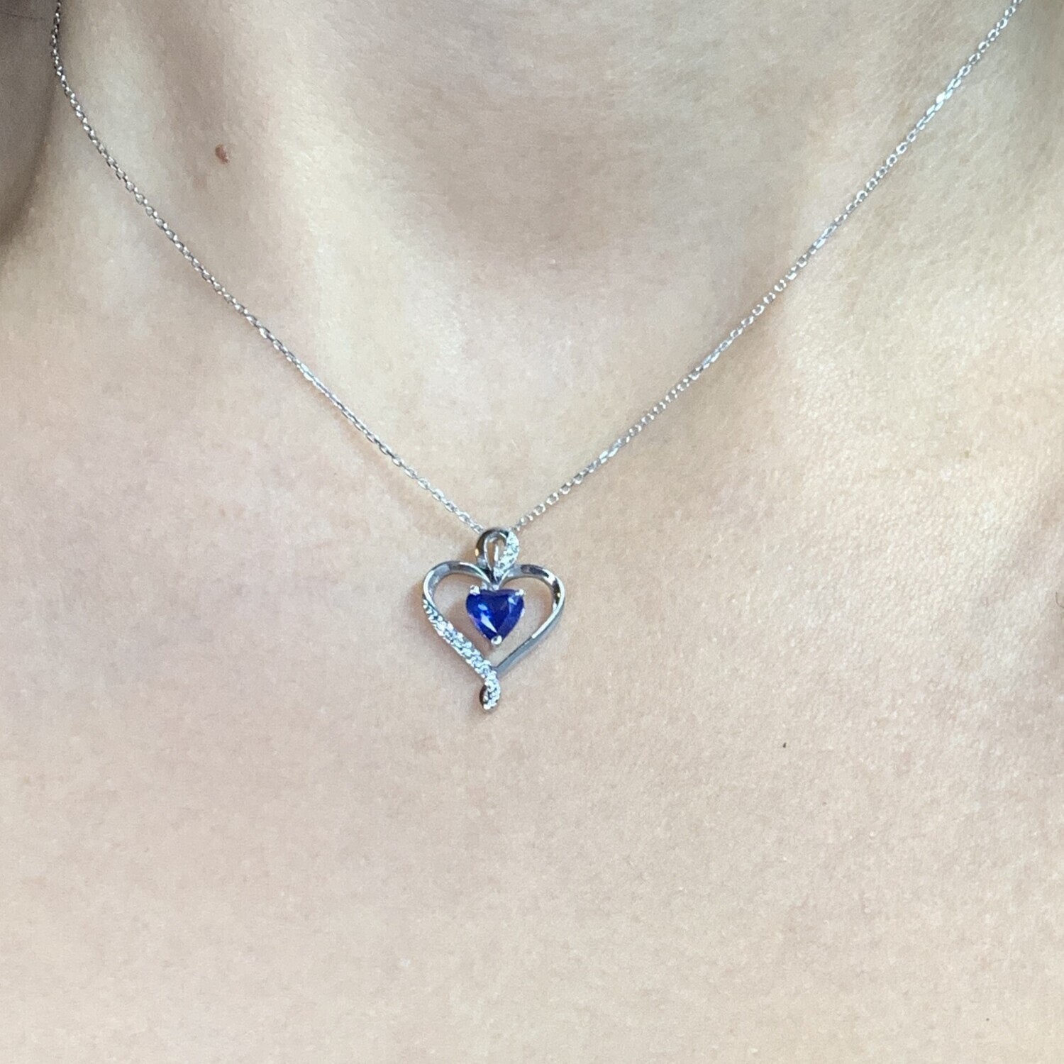 Heart Shaped  0.5 ct Blue Sapphire, Diamond Necklace
