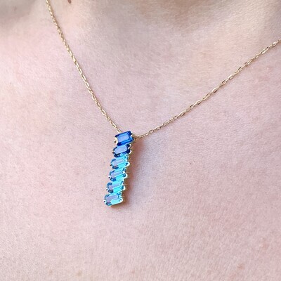 Emerald Cut 1.8 ct tw Blue Sapphire, Topaz Necklace