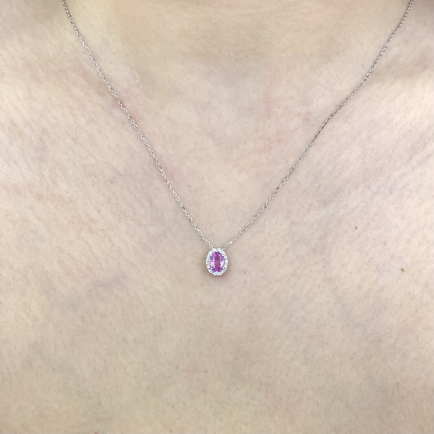 Oval 0.5 ct Pink Sapphire, Diamond Necklace