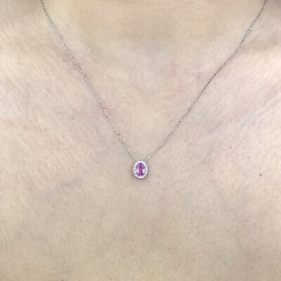 Oval 0.5 ct Pink Sapphire, Diamond Necklace