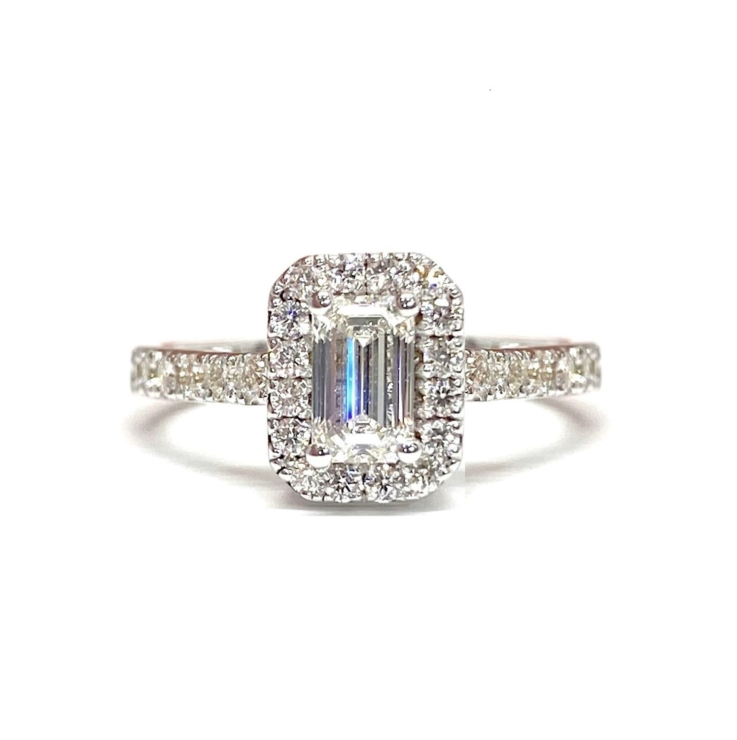 GIA Certified  Emerald Cut 0.5 ct Full Halo Diamond Engagement Ring