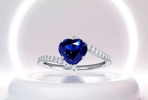 Heart Shaped 1 ct Twisted Blue Sapphire, Diamond Ring