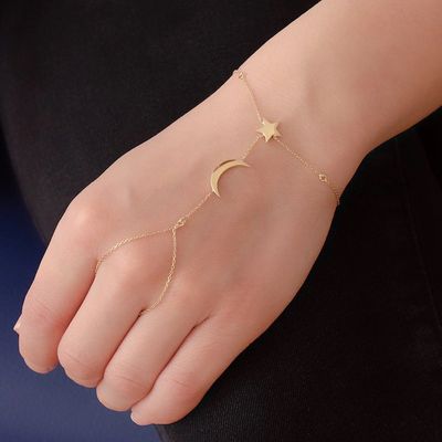 Star and Moon Hand-Chain Bracelet