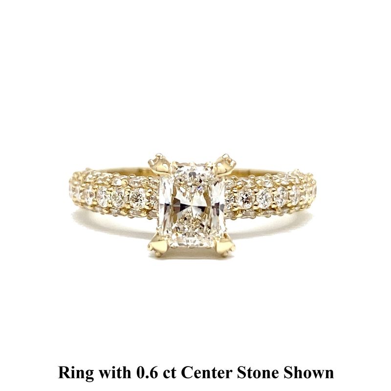 GIA Certified Radiant Cut 0.3 ct to 1 ct Three Sides Pave Set Diamond Engagement Ring