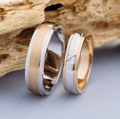 Chic Mixed Gold Color Diamond Wedding Bands