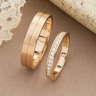 Pave with Walls Set Diamond Wedding Bands