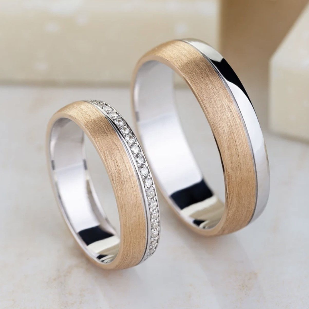 Wood Texture Diamond Wedding Bands