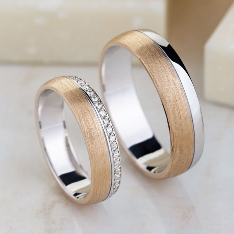 Wood Texture Diamond Wedding Bands