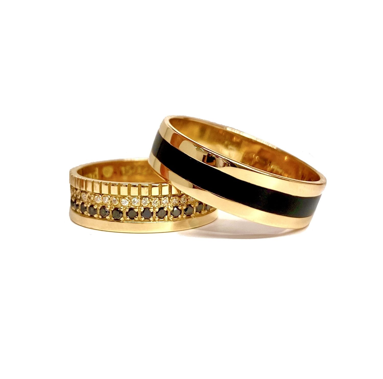 Half Eternity Black and White Diamonds Wedding Bands