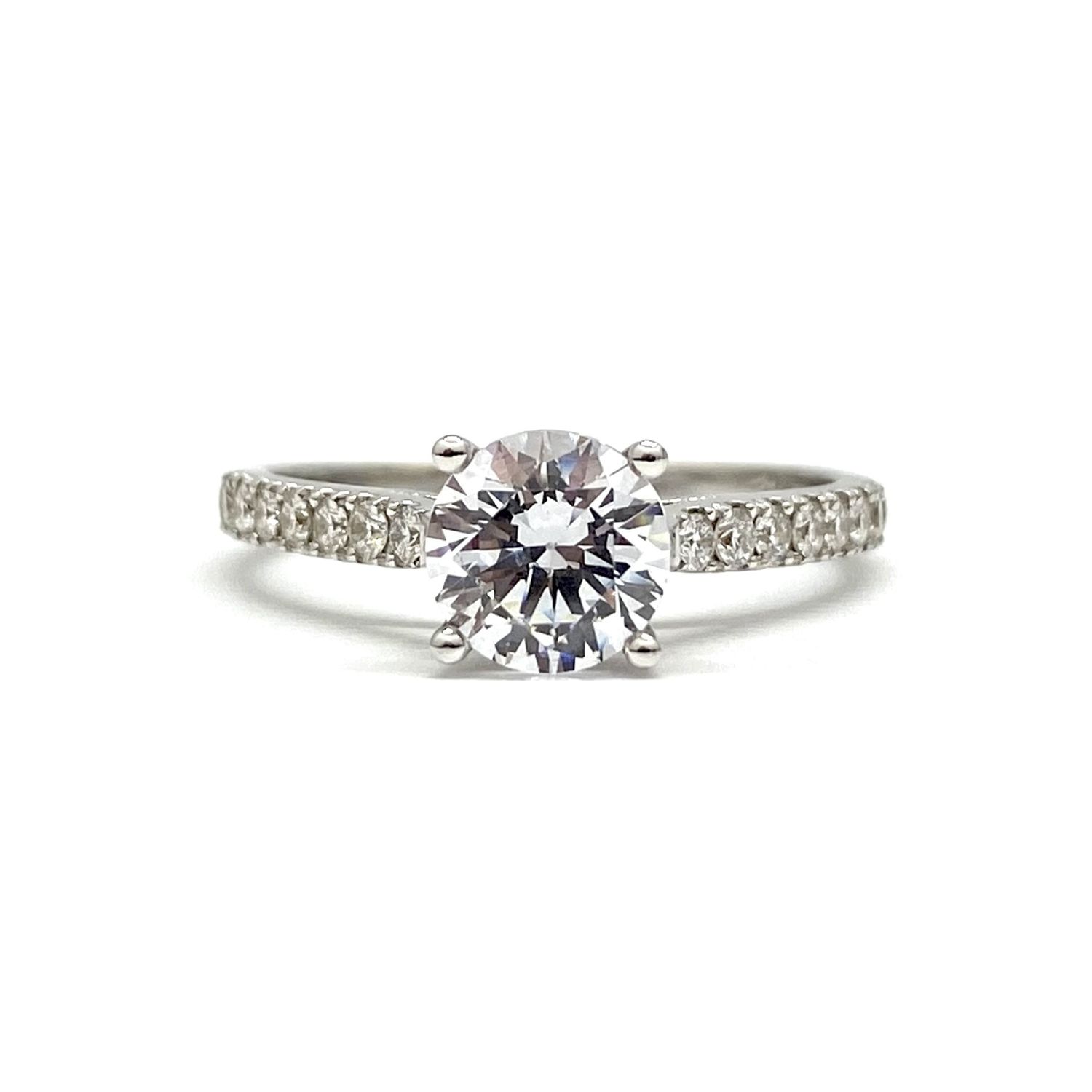 GIA Certified Four Prongs 0.8 ct Pave Diamond Engagement Ring