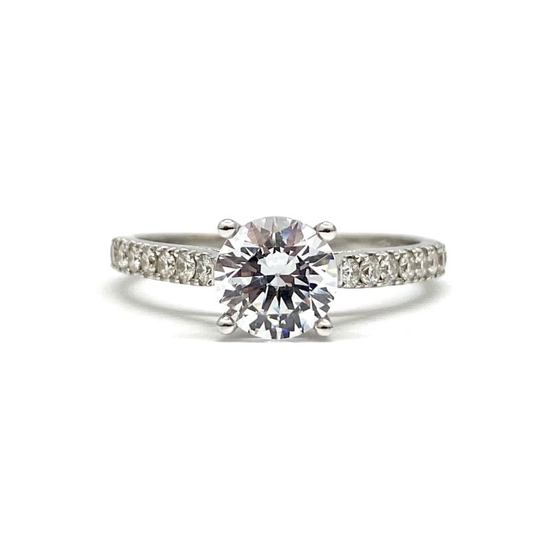GIA Certified Four Prongs 0.8 ct Pave Diamond Engagement Ring