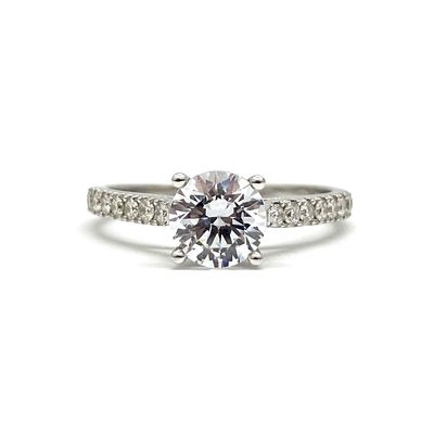 GIA Certified Four Prongs 0.8 ct Pave Diamond Engagement Ring