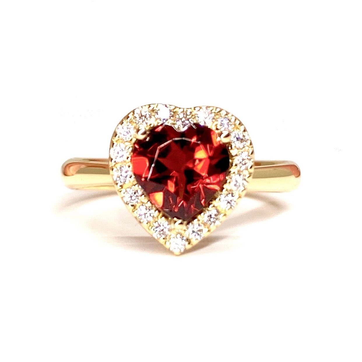 Heart Shaped 1.5 ct Red Garnet, Halo Diamond Ring