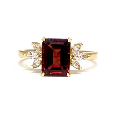 “Flying Love” Red Garnet, Diamond Ring