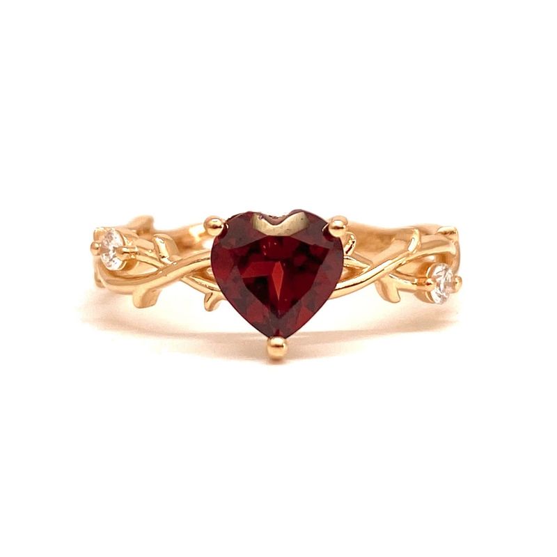 Heart Shaped 1.5 ct Red Garnet, Halo Diamond Ring