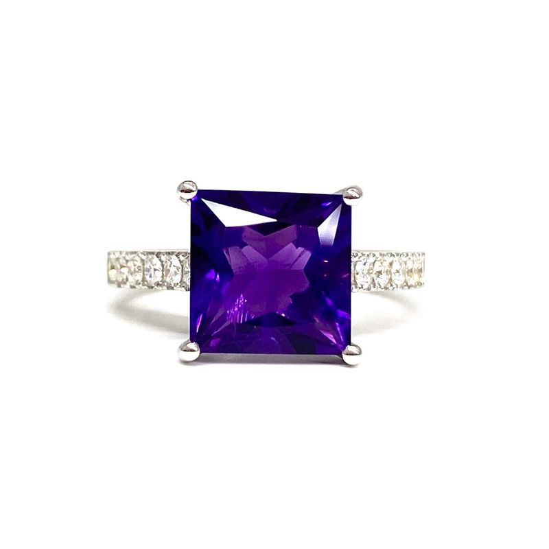 Princess Cut 3.5 ct Amethyst, Pave Diamond Ring