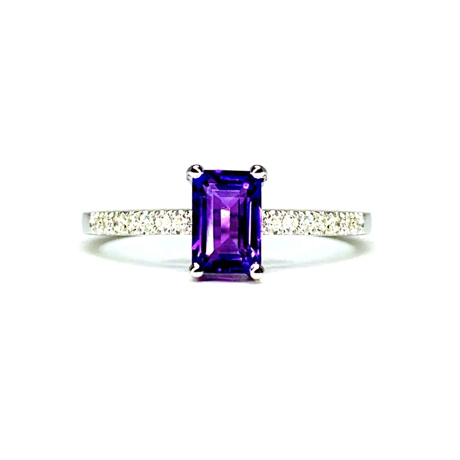 Emerald Cut 0.5 ct Amethyst, Pave Set Diamond Ring