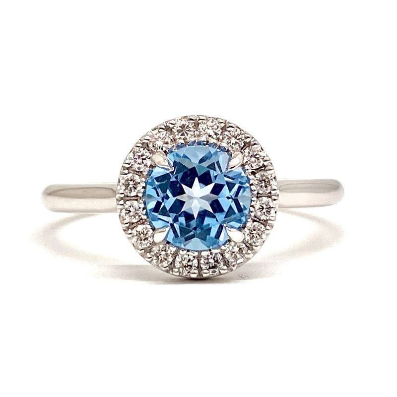 Round 1 ct Blue Topaz, Halo Diamond Ring