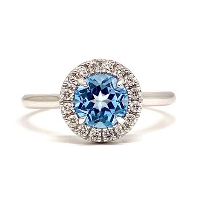 Round 1 ct Blue Topaz, Halo Diamond Ring