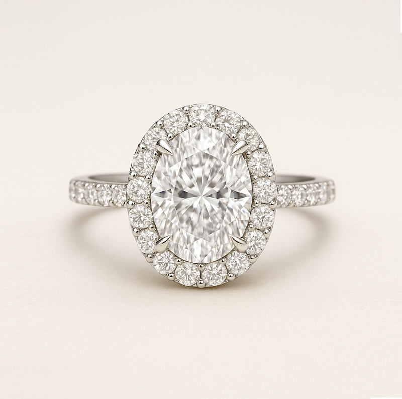 GIA Certified, Oval Shaped, 0.3 ct to 1 ct Full Halo Diamond Engagement Ring