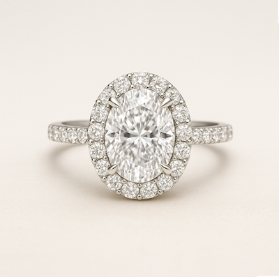GIA Certified, Oval Shaped, 0.3 ct to 1 ct Full Halo Diamond Engagement Ring