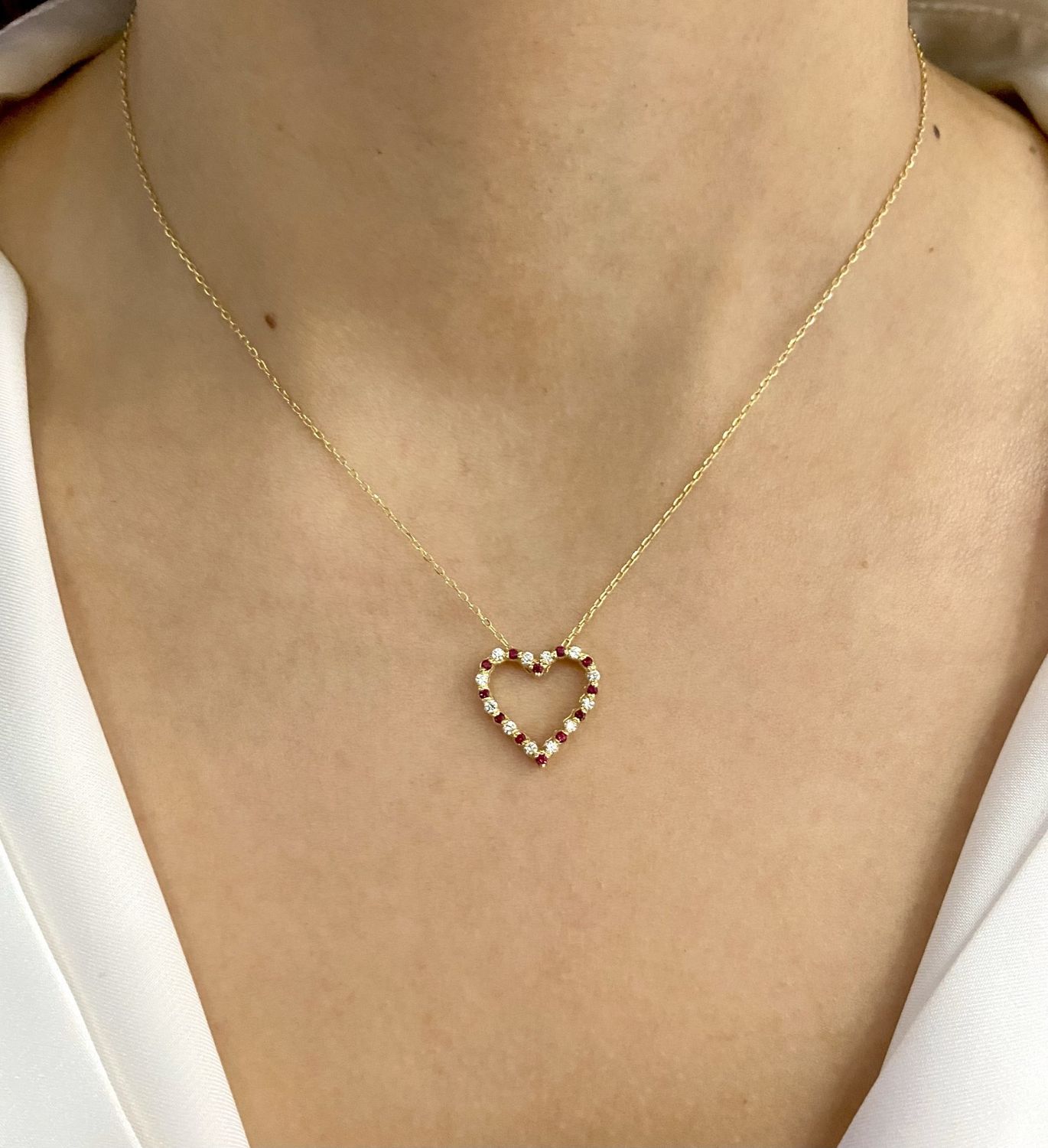 Alternating Heart Shaped Ruby, Diamond Necklace