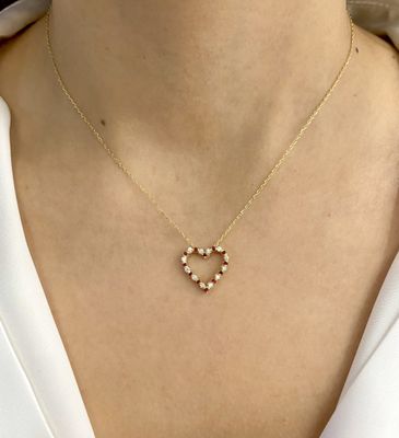 Alternating Heart Shaped Ruby, Diamond Necklace