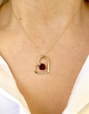 &quot;Asymmetrical Heart-Shaped&quot; 2 ct Red Garnet, Diamond Necklace