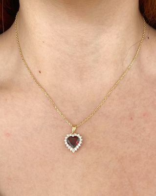 Heart Shaped 3.5 ct Red Garnet, Lady D Style Diamond Necklace