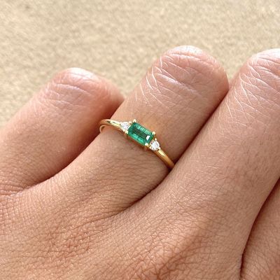 Emerald Cut 0.3 ct Emerald, Diamond Ring