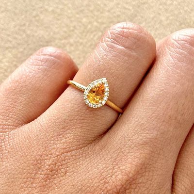 Pear Shaped 0.5 ct Citrine, Diamond Ring