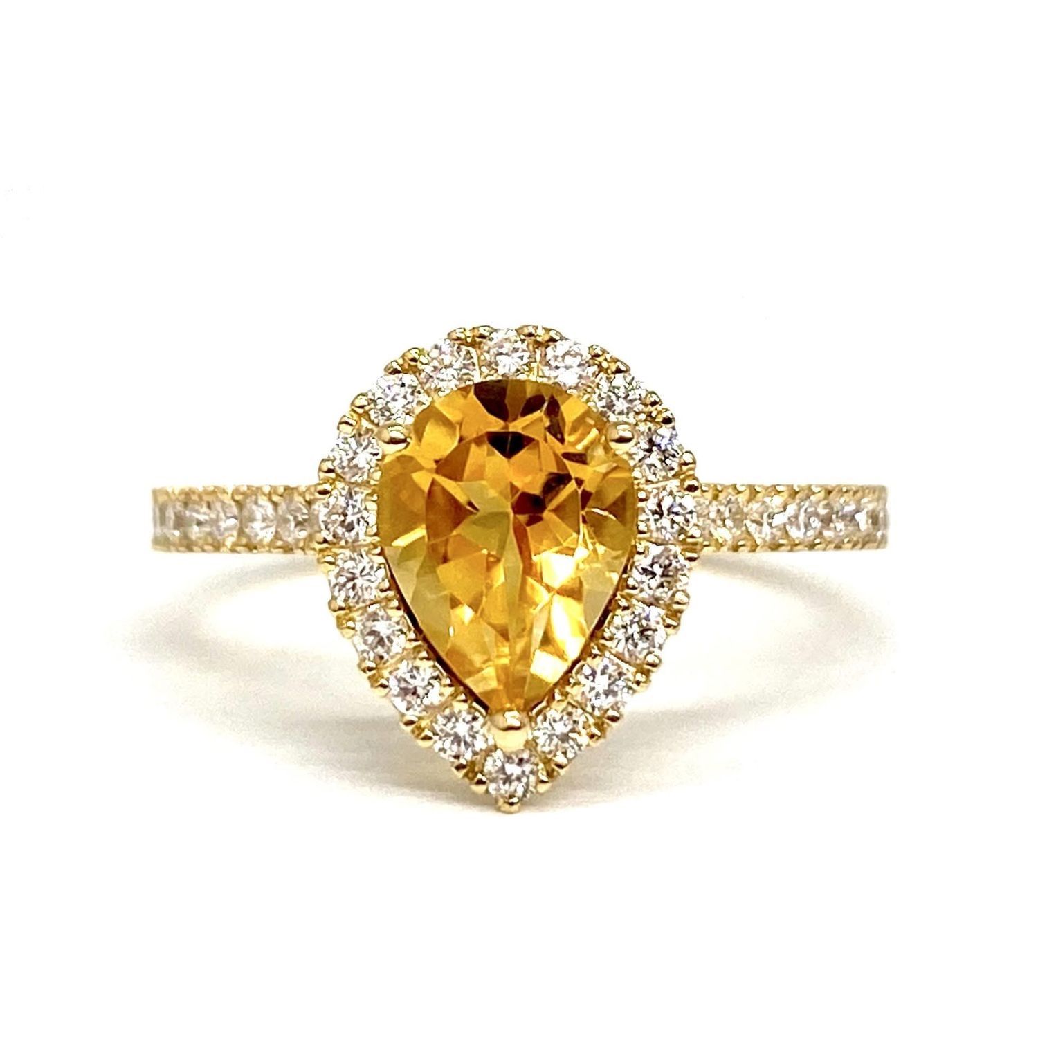 Pear Shaped 1.5 ct Citrine, Diamond Ring
